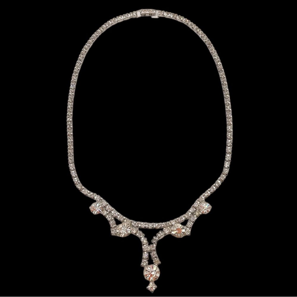 Vintage 1950s Midcentury Rhinestone Crystal Choker Necklace